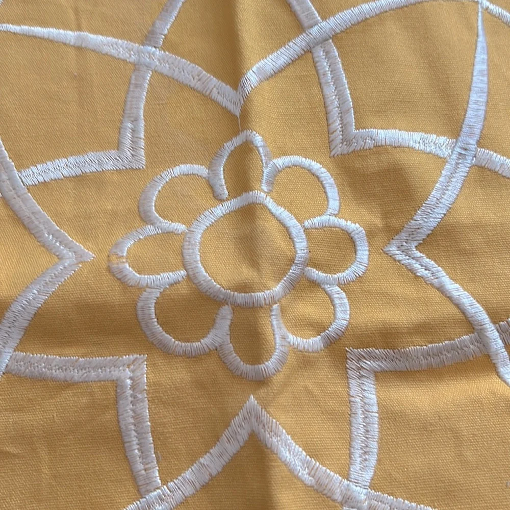 Accent pillow cover yellow with white embroidery  design 23X23” new no tags